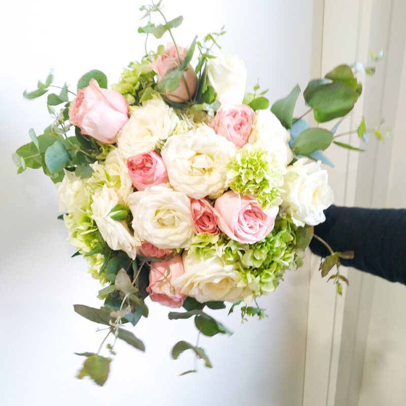 BU10 Bridal Bouquet With White RosesPink RosesBabys Breath And Other Greens.JPEG 800x800