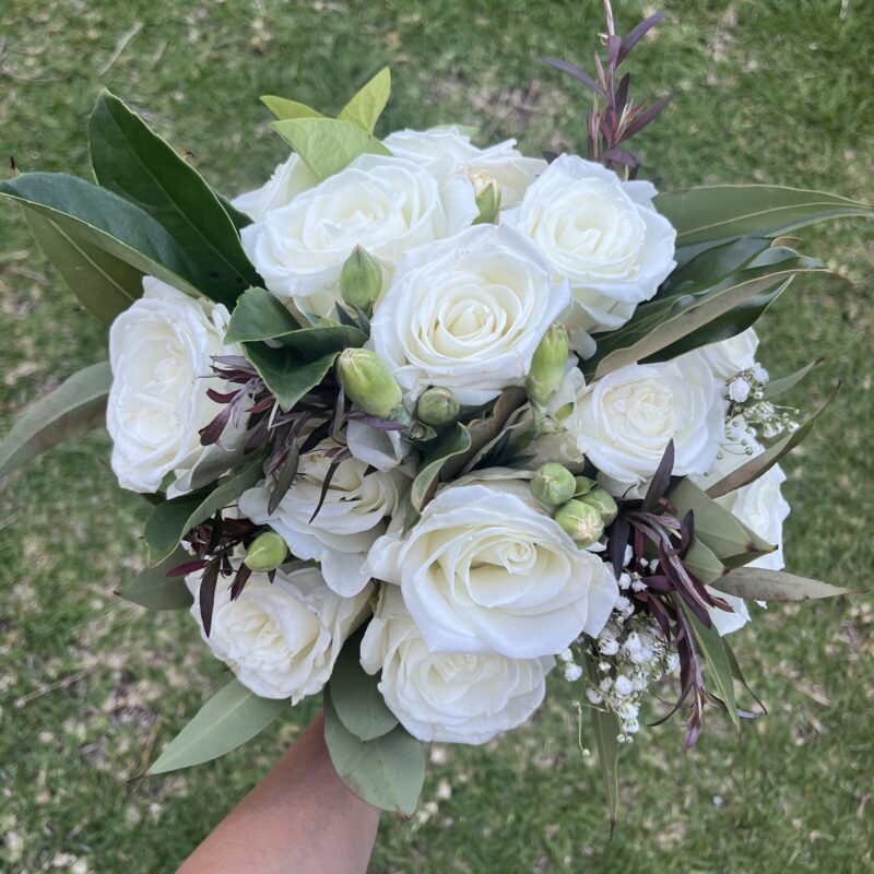 BU12 Bridal Bouquet With White Roses And Other Greens 800x800